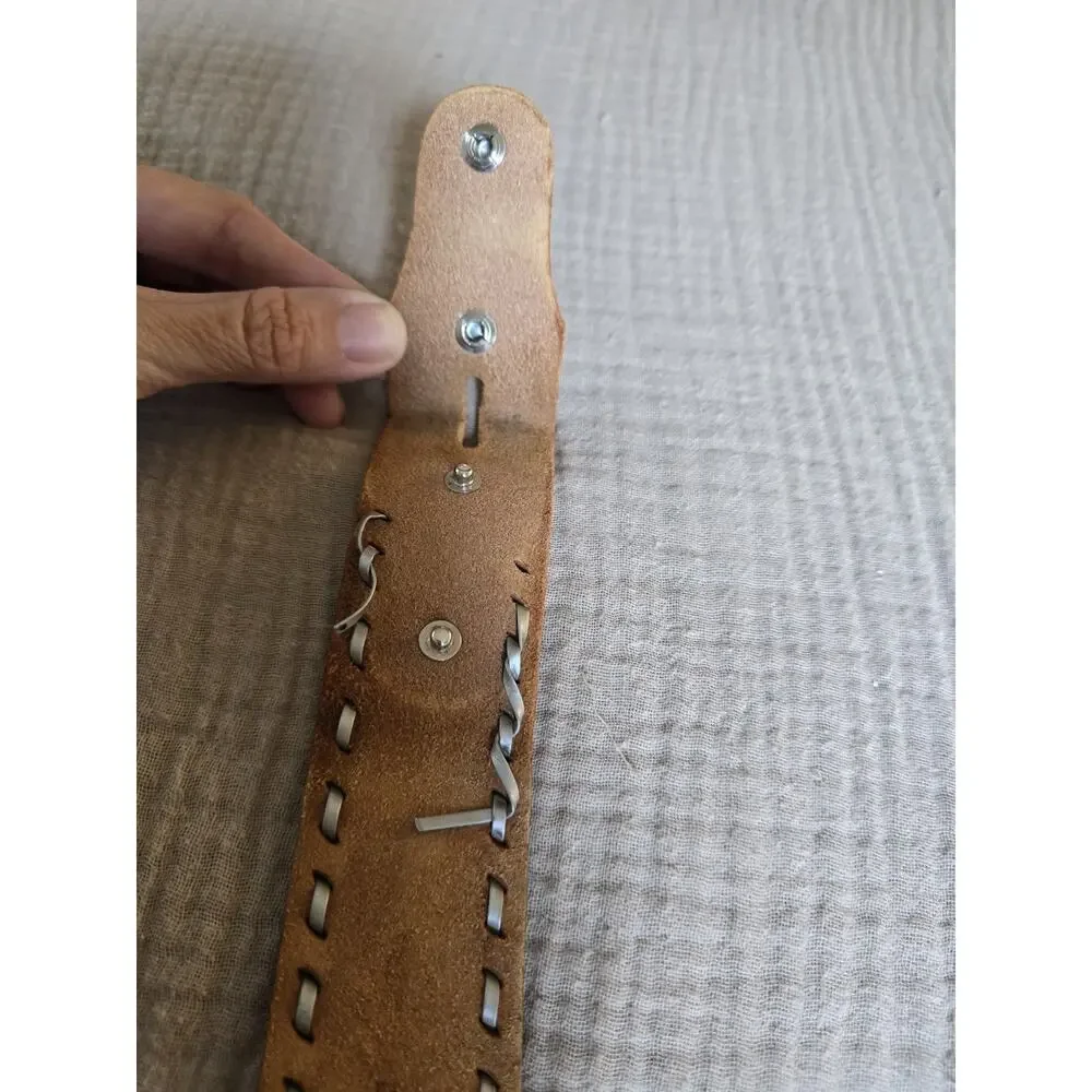 vintage TOOLED buckle belt LACED handcrafted 40 tapered ACORNS leather WESTERN